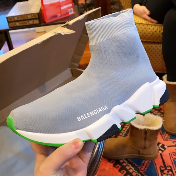 NWT - Grey Balenciaga Sock Shoes with Green Sole - Picture 4 of 4